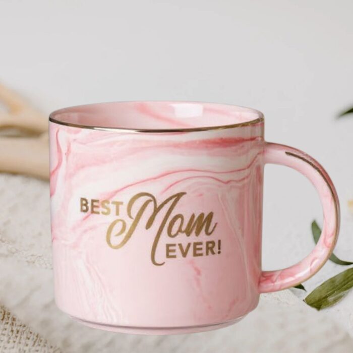 Pink Ceramic Marbled Best Mom Ever Mug