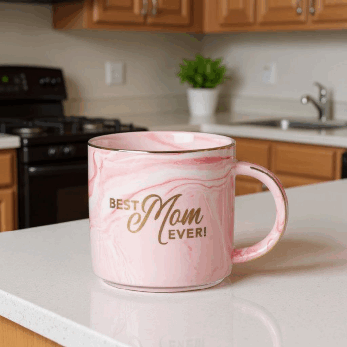 Pink Ceramic Marbled Best Mom Ever Mug