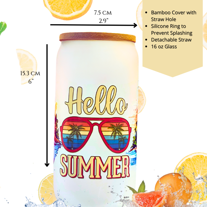 Hello Summer Glass Tumbler 16 oz