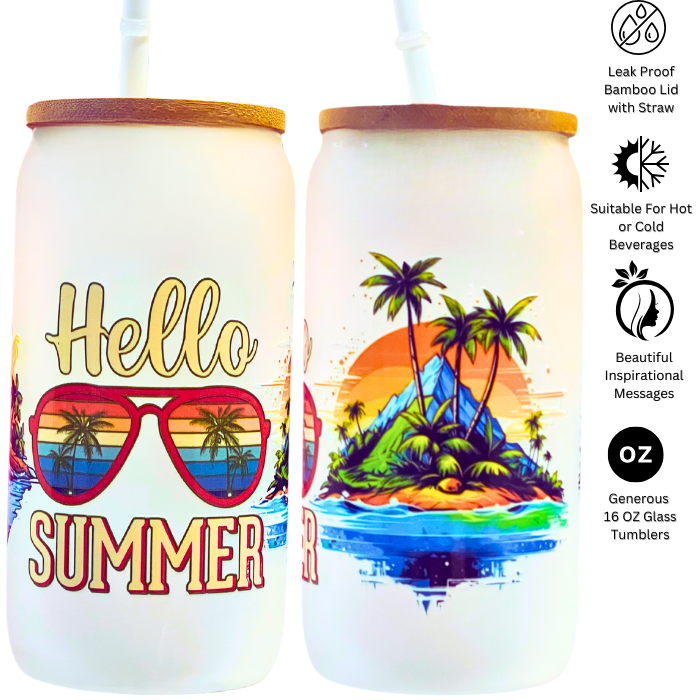 Hello Summer Glass Tumbler 16 oz