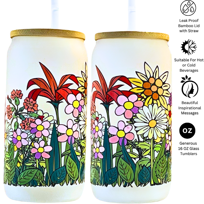 Decorative Floral Fields Glass Tumbler 16 oz