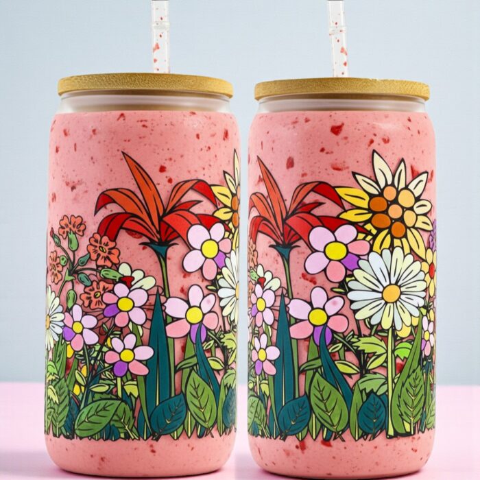 Decorative Floral Fields Glass Tumbler 16 oz
