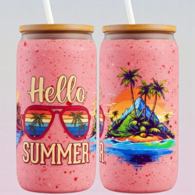 Hello Summer Glass Tumbler with Straw16 oz