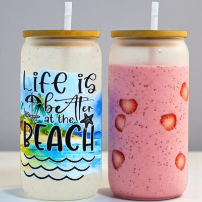 Life Is Better At The Beach Glass Tumbler with Straw 16 oz
