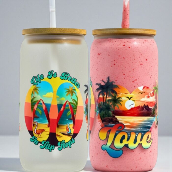 Life Is Better In Flip Flops Beach Vibes Glass Tumbler 16 oz