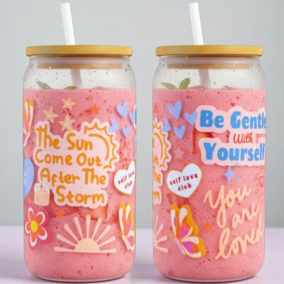 You Are Loved Self Care Glass Tumbler 16 oz