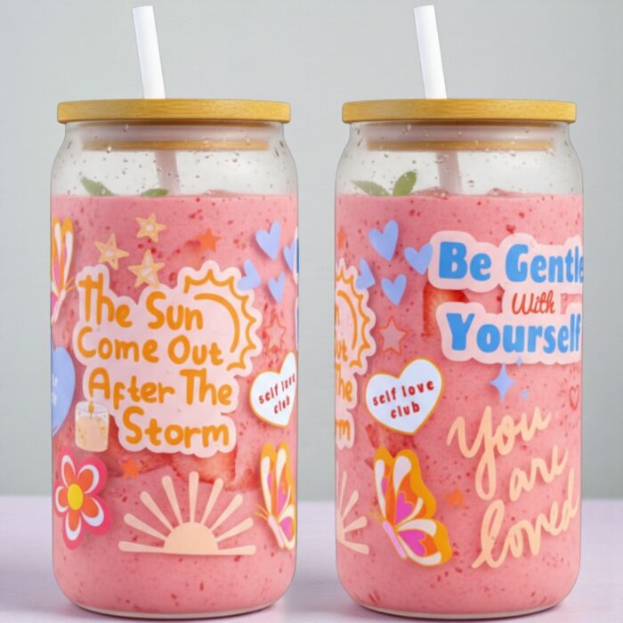 You Are Loved Self Care Glass Tumbler 16 oz