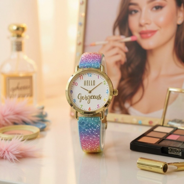 Hello Gorgeous Glitter Stainless Steel Watch