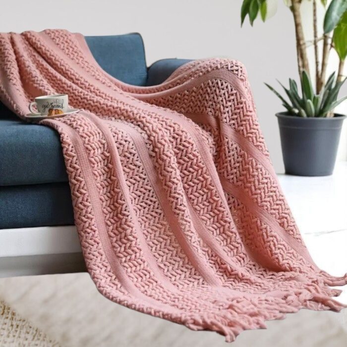 Hello Gorgeous Pink Tassel Knit Throw Soft Warm Blanket