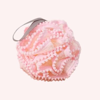 Exfoliating Bath Sponge with Hanging Ribbon in Pink