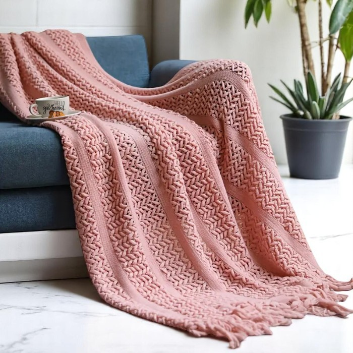 Hello Gorgeous Pink Tassel Knit Throw Soft Warm Blanket