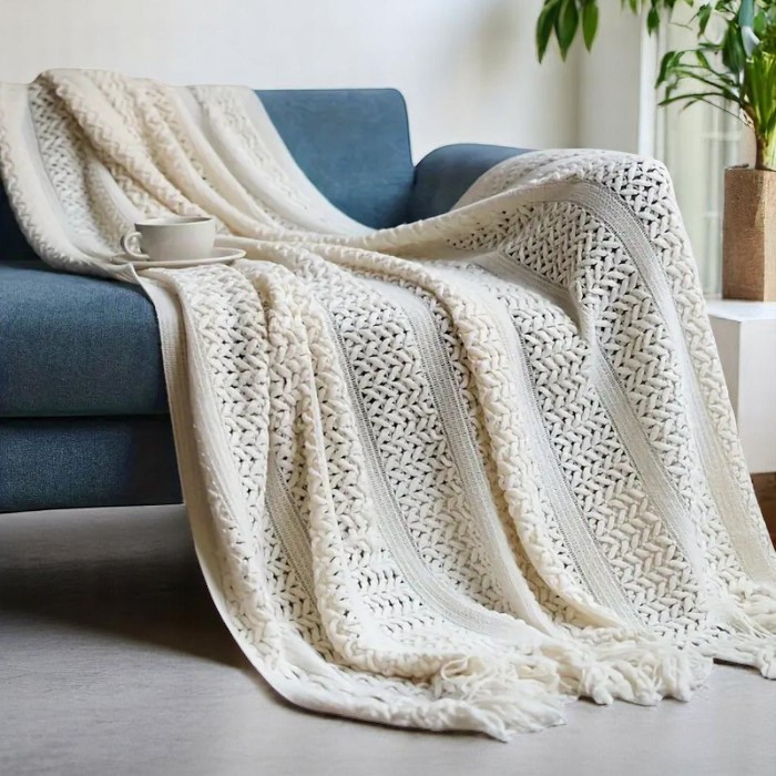 Amazing Woman White Tassel Knit Throw Soft Warm Blanket
