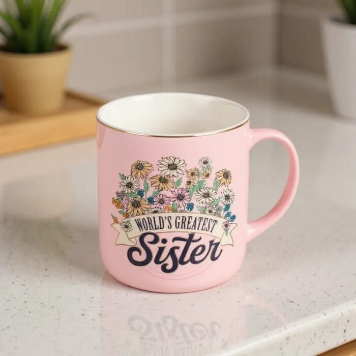 World's Greatest Sister Pink/white Daisy Ceramic Mug