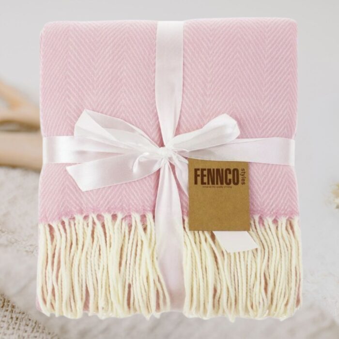Pink Chevron Fringed Decorative Throw Blanket