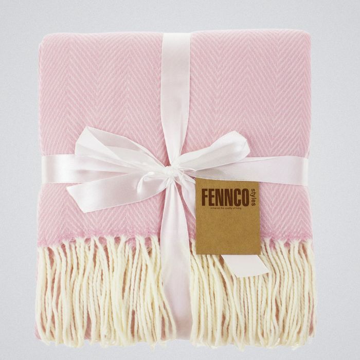 Pink Chevron Fringed Decorative Throw Blanket