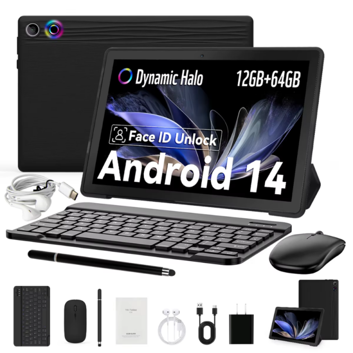 Tablet 10" Android 14 12GB RAM 64GB ROM 1TB Expand WiFi6  Screen Keyboard Mouse Stylus For PC Pad Gift