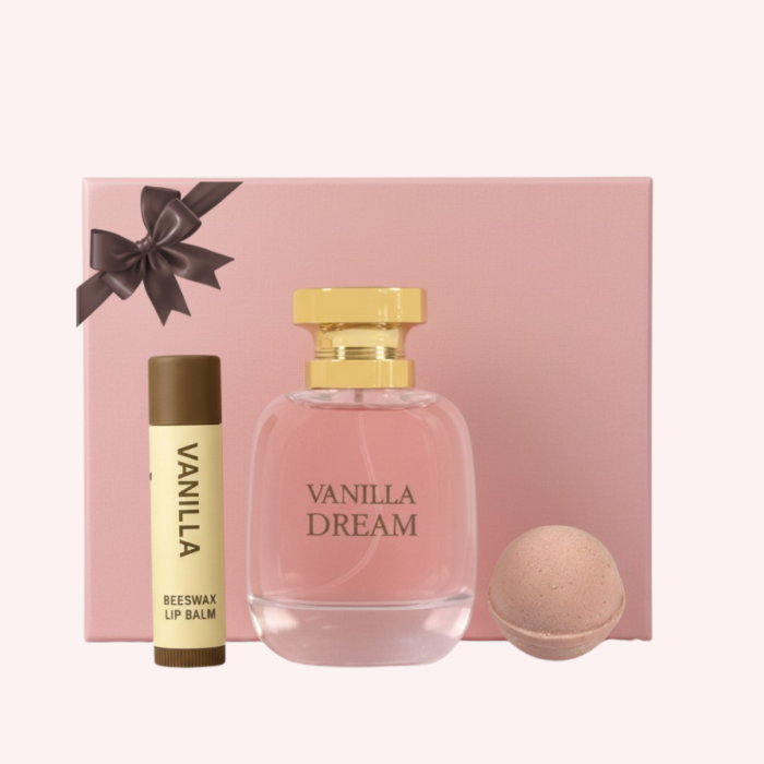 Vanilla Dream Perfume With Bath Bomb & Lip Balm Set